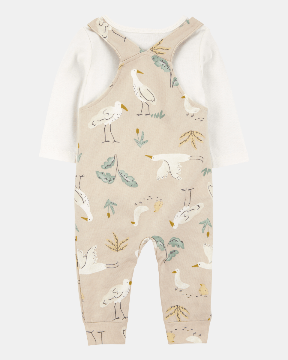 Conjunto dos piezas algodón peto y camiseta diseño aves