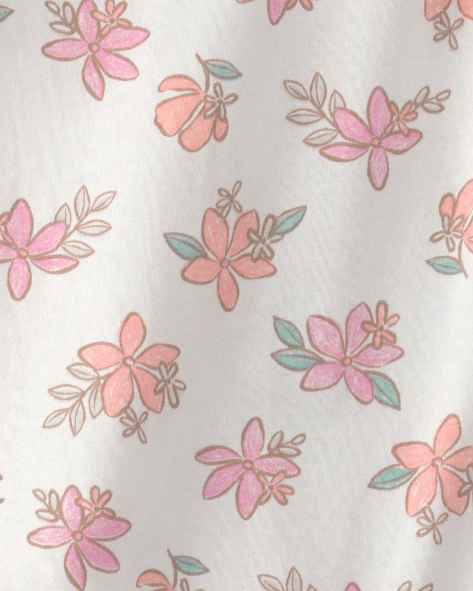 Conjunto dos piezas camisa y pantalón corto de alogdón, diseño floral rosa