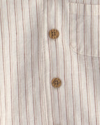 Conjunto dos piezas camisa y pantalón corto de lino, diseño a rayas crema