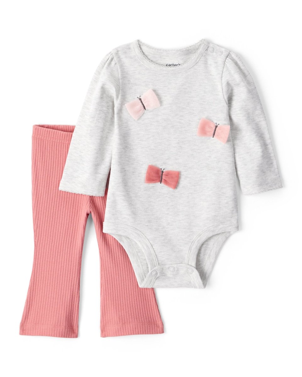 Conjunto dos piezas con body de mariposas y pantalón gris
