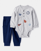 Conjunto dos piezas con body estampado y pantalón de algodón