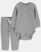 Conjunto dos piezas de algodón acanalado, pantalón y body diseño a rayas