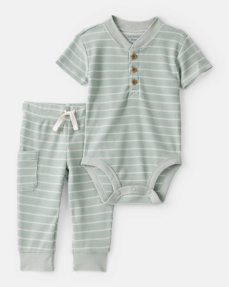 Conjunto dos piezas de algodón body y pantalón térmico a rayas