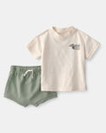 Conjunto dos piezas de algodón camisa y pantalón corto slub, diseño desierto