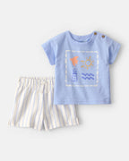 Conjunto dos piezas de algodón con camiseta y pantalón corto, diseño faro