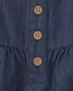 Conjunto dos piezas de algodón con peto corto chambray y camiseta con volantes rosa