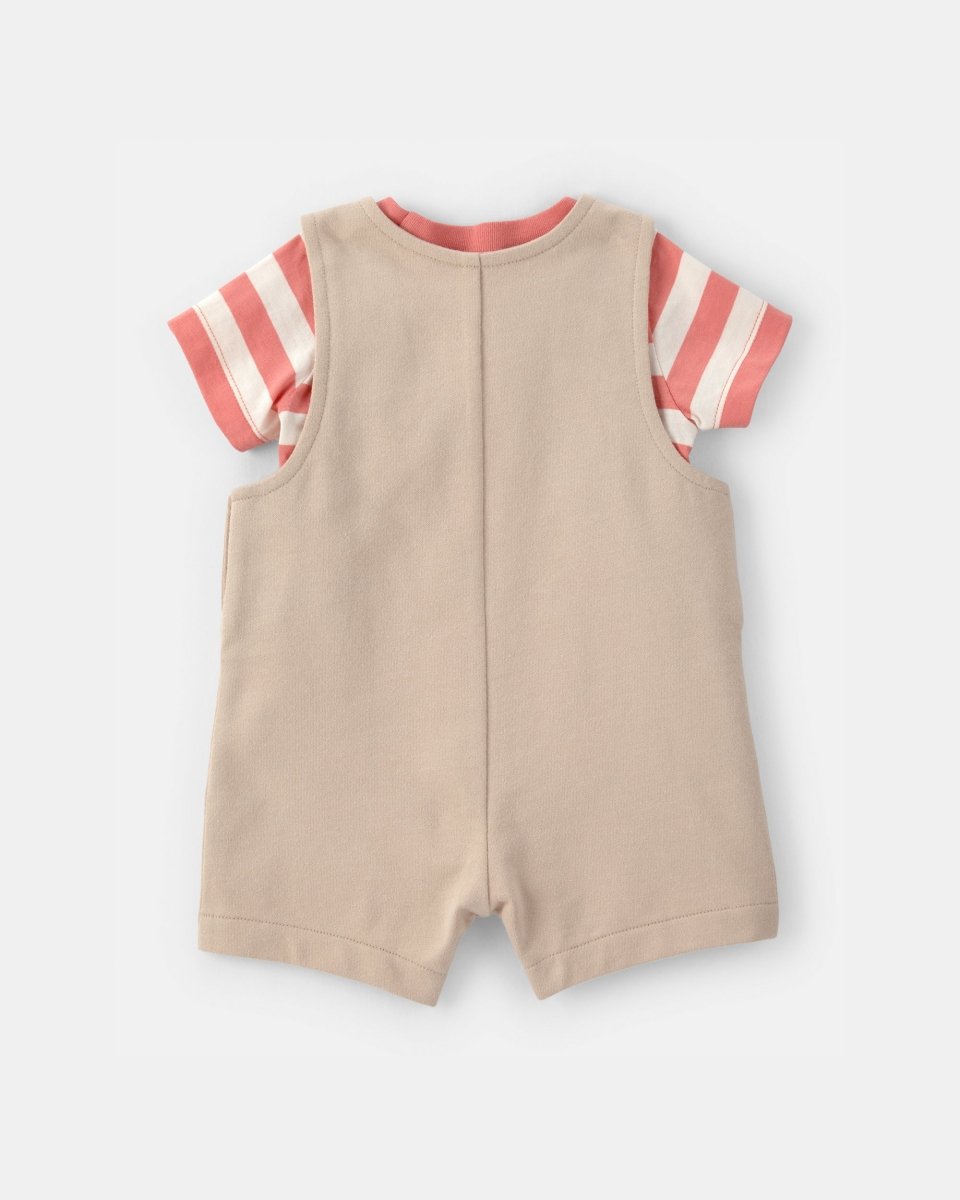 Conjunto dos piezas de algodón con peto corto y camiseta diseño a rayas naútico