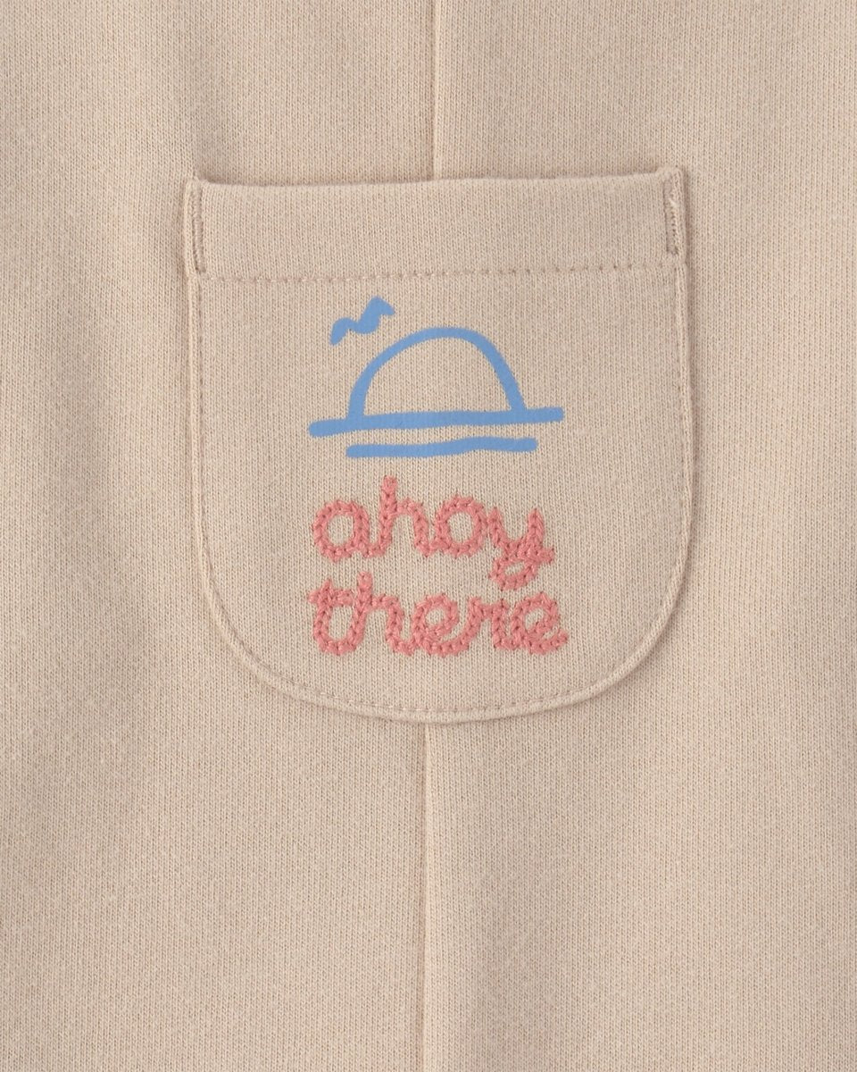 Conjunto dos piezas de algodón con peto corto y camiseta diseño a rayas naútico