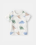 Conjunto dos piezas de algodón con peto corto y camiseta diseño dinosaurio
