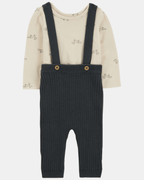 Conjunto dos piezas de algodón, pantalón con tiradores y body