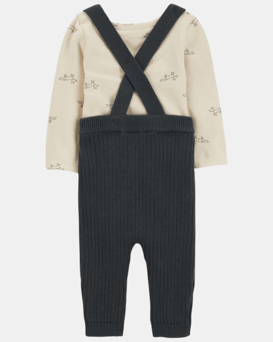 Conjunto dos piezas de algodón, pantalón con tiradores y body