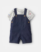 Conjunto dos piezas de algodón peto chambray y camiseta, diseño barcos