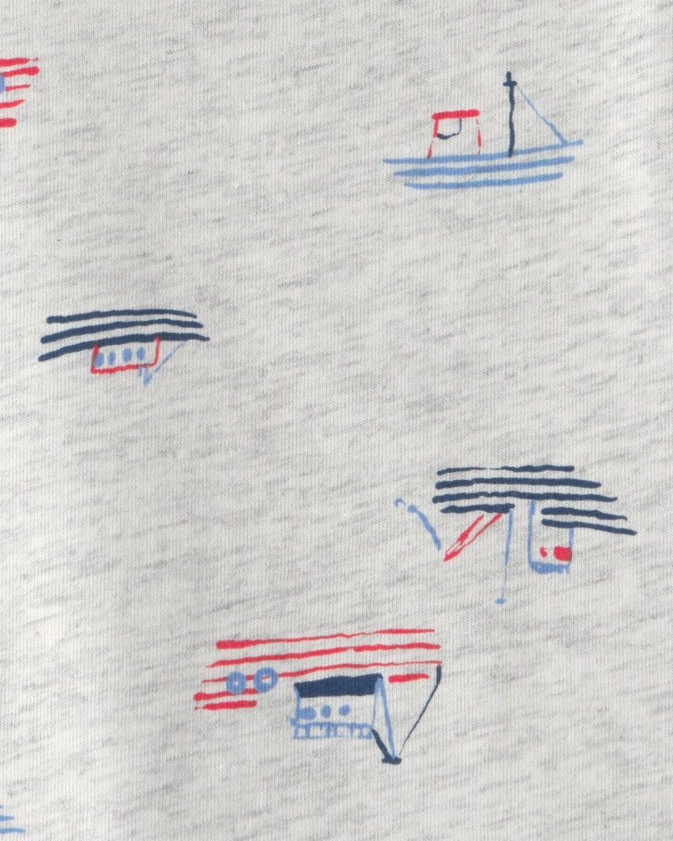 Conjunto dos piezas de algodón peto chambray y camiseta, diseño barcos