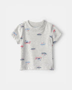 Conjunto dos piezas de algodón peto chambray y camiseta, diseño barcos