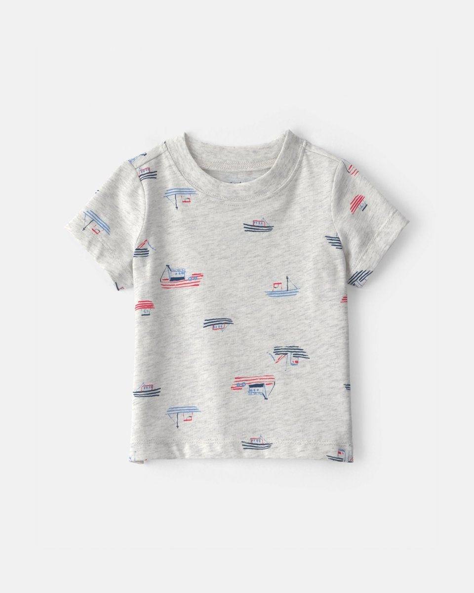 Conjunto dos piezas de algodón peto chambray y camiseta, diseño barcos