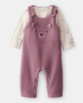 Conjunto dos piezas peto de felpa con oso y camiseta morado