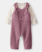 Conjunto dos piezas peto de felpa con oso y camiseta morado