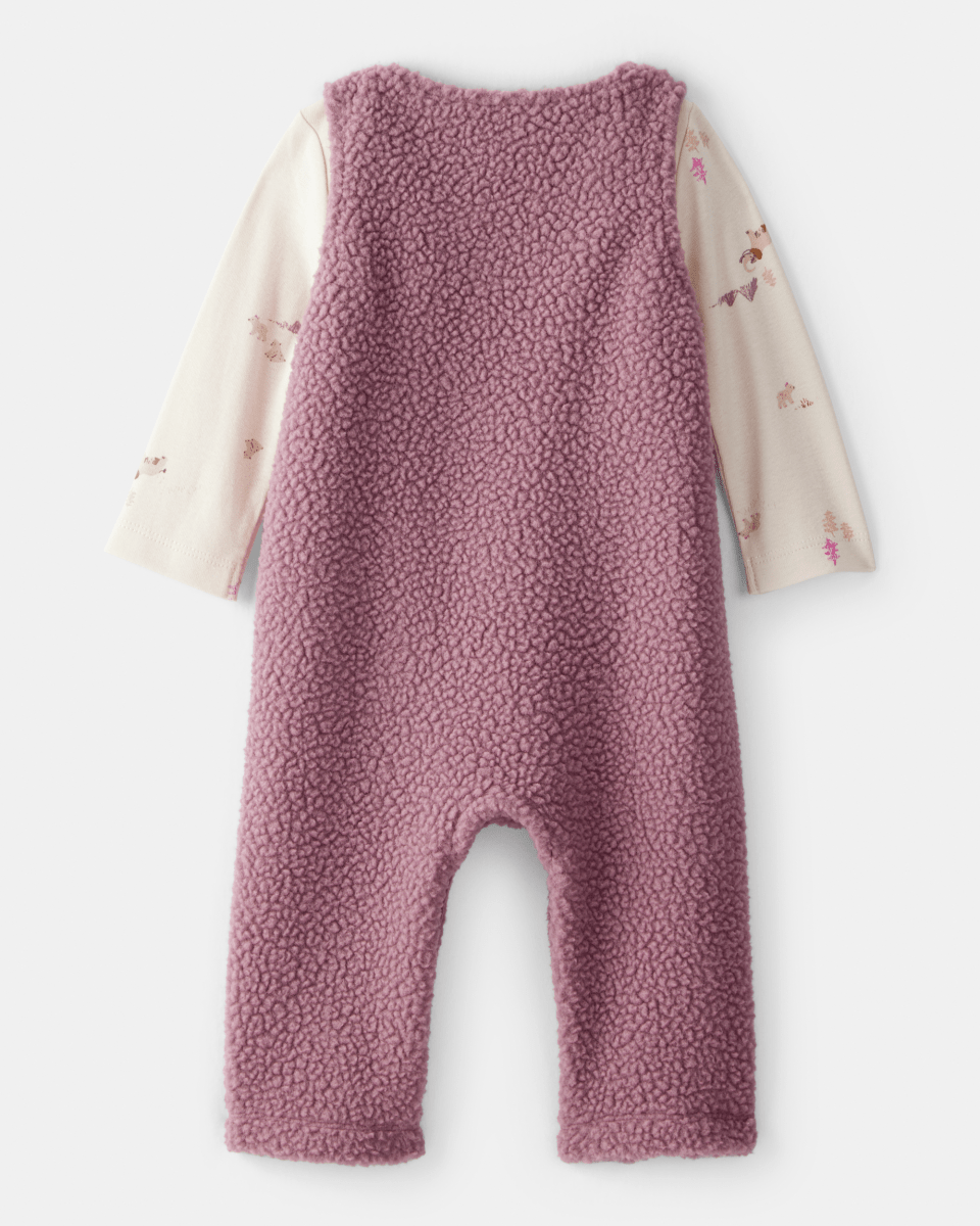 Conjunto dos piezas peto de felpa con oso y camiseta morado
