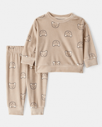 Conjunto dos piezas sudadera de felpa con osos y pantalón marrón