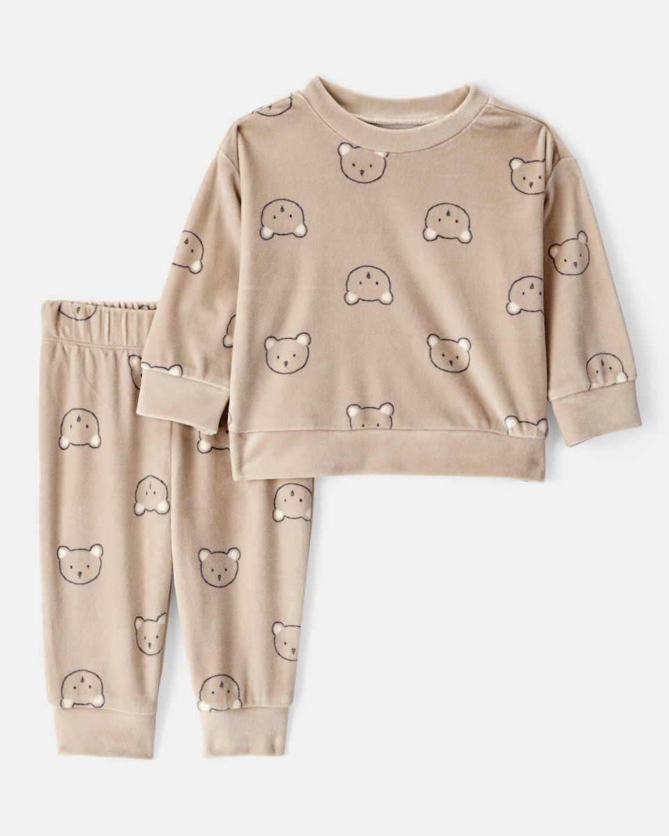 Conjunto dos piezas sudadera de felpa con osos y pantalón marrón