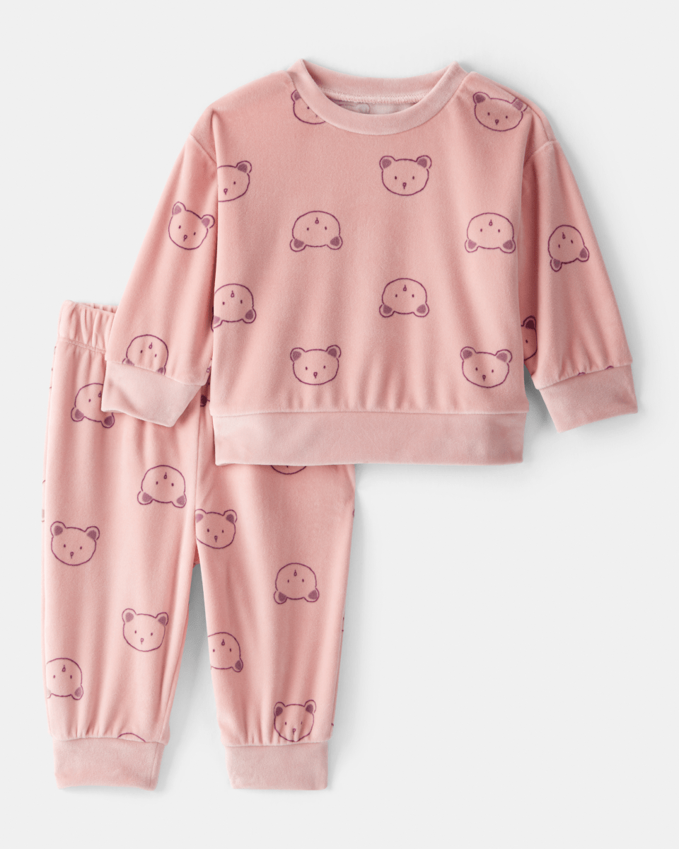 Conjunto dos piezas sudadera de felpa con osos y pantalón rosa