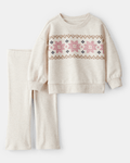 Conjunto sudadera estampado Fair Isle y pantalón marfil