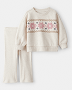 Conjunto sudadera estampado Fair Isle y pantalón marfil