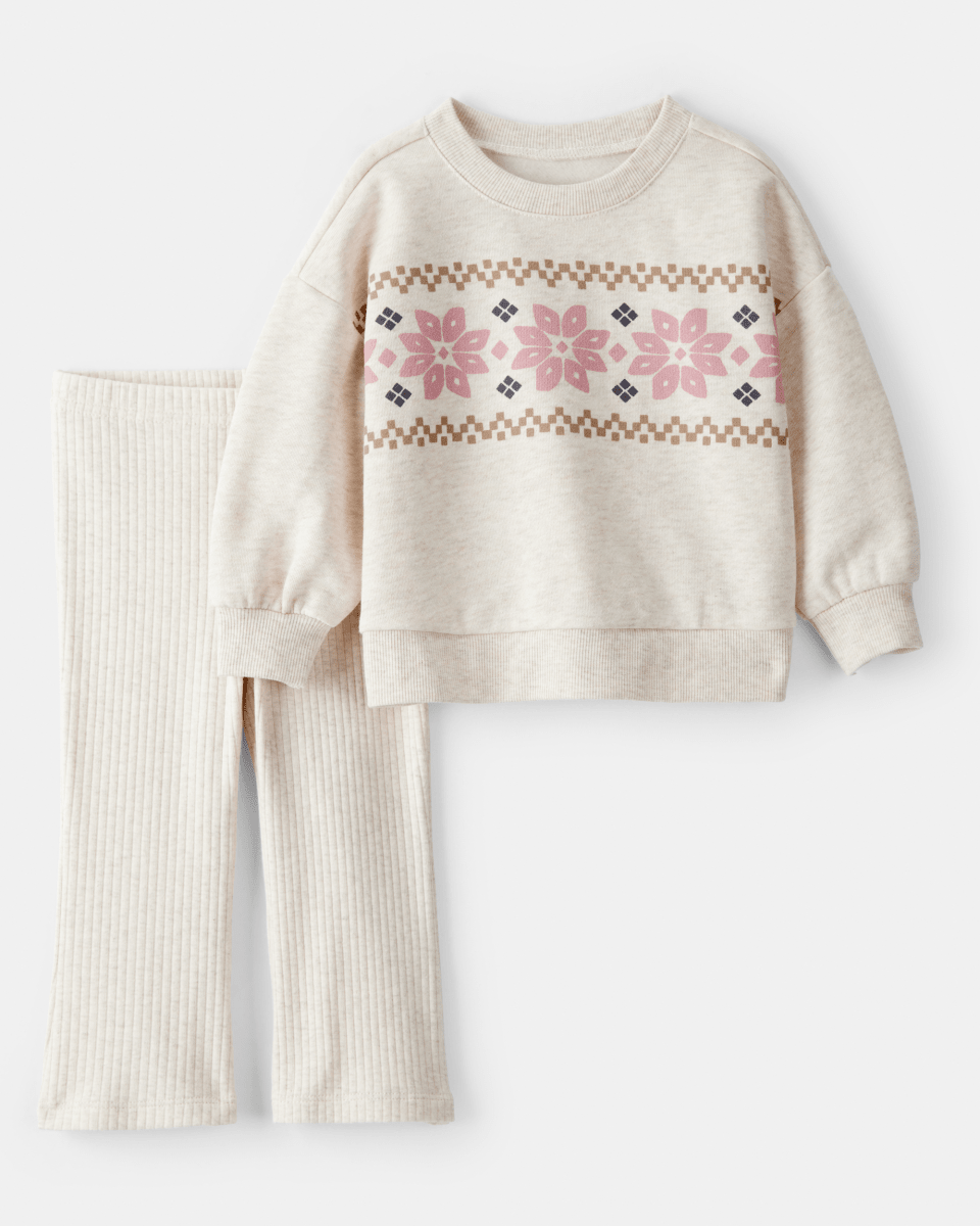 Conjunto sudadera estampado Fair Isle y pantalón marfil