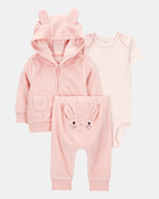 Conjunto tres piezas algodón chaqueta y pantalón terry más body diseño conejita
