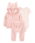 Conjunto tres piezas algodón chaqueta y pantalón terry más body diseño conejita