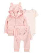 Conjunto tres piezas algodón chaqueta y pantalón terry más body diseño conejita