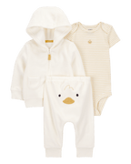 Conjunto tres piezas algodón chaqueta y pantalón terry más body diseño pato