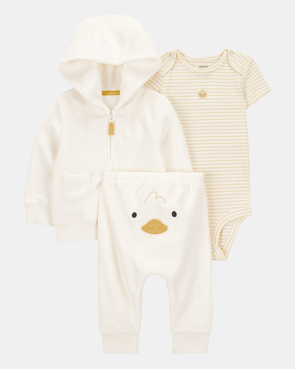Conjunto tres piezas algodón chaqueta y pantalón terry más body diseño pato