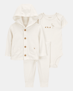 Conjunto tres piezas algodón pantalón chaqueta y body diseño patitos