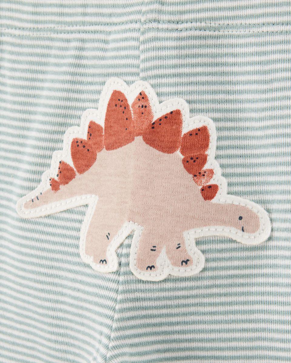 Conjunto tres piezas algodón pantalón y dos bodies diseño dinos
