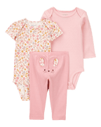 Conjunto tres piezas algodón pantalón y dos bodies diseño ratoncita