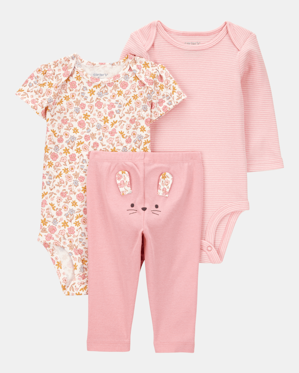 Conjunto tres piezas algodón pantalón y dos bodies diseño ratoncita