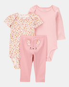 Conjunto tres piezas algodón pantalón y dos bodies diseño ratoncita