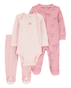 Conjunto tres piezas algodón pijama con pantalón y body diseño perro