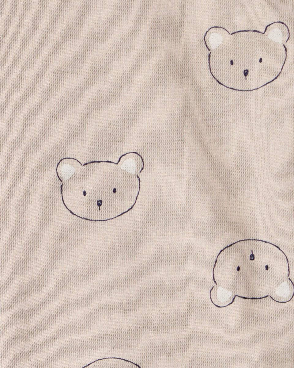 Conjunto tres piezas bodies manga larga y pantalón con oso marrón y blanco