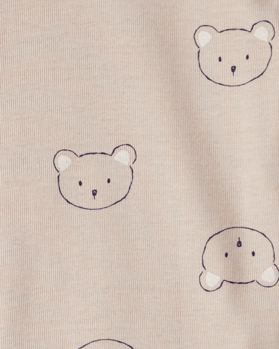 Conjunto tres piezas bodies manga larga y pantalón con oso marrón y blanco