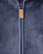 Conjunto tres piezas chaqueta de felpa con cremallera, body y pantalón azul marino
