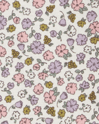 Conjunto tres piezas con dos bodies de algodón y calza con volantes, diseño floral