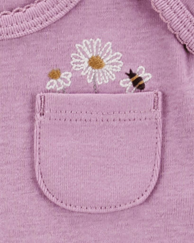 Conjunto tres piezas de algodón, chaqueta, pantalón y body, diseño floral
