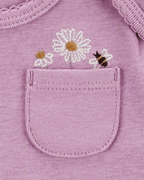 Conjunto tres piezas de algodón, chaqueta, pantalón y body, diseño floral