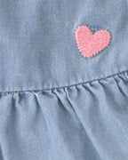 Conjunto tres piezas de algodón con blusa chambray, body y pantalón corto con diseño cerezas