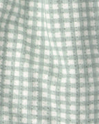 Conjunto tres piezas de algodón con blusa, pantalón corto y lazo, diseño vichy