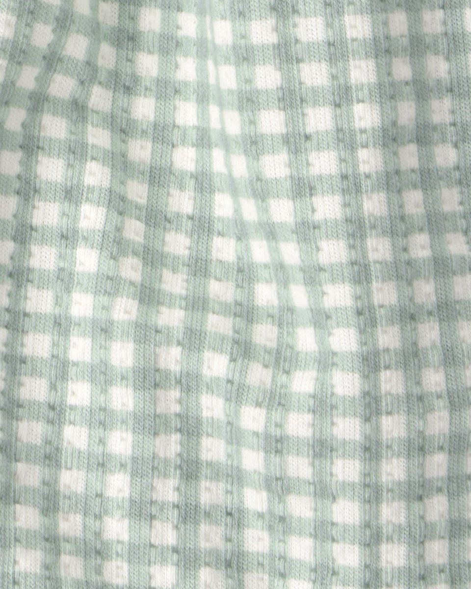 Conjunto tres piezas de algodón con blusa, pantalón corto y lazo, diseño vichy