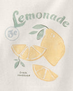 Conjunto tres piezas de algodón con blusa, cárdigan y pantalón corto con diseño limones