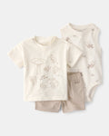 Conjunto tres piezas de algodón con camiseta, body y pantalón corto con diseño “Into the Wild”
